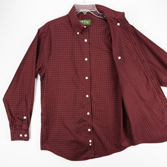 Orvis Shirt Men's Small Long Sleeve Button Down Red White Grid 100% Cotton - Picture 7 of 13